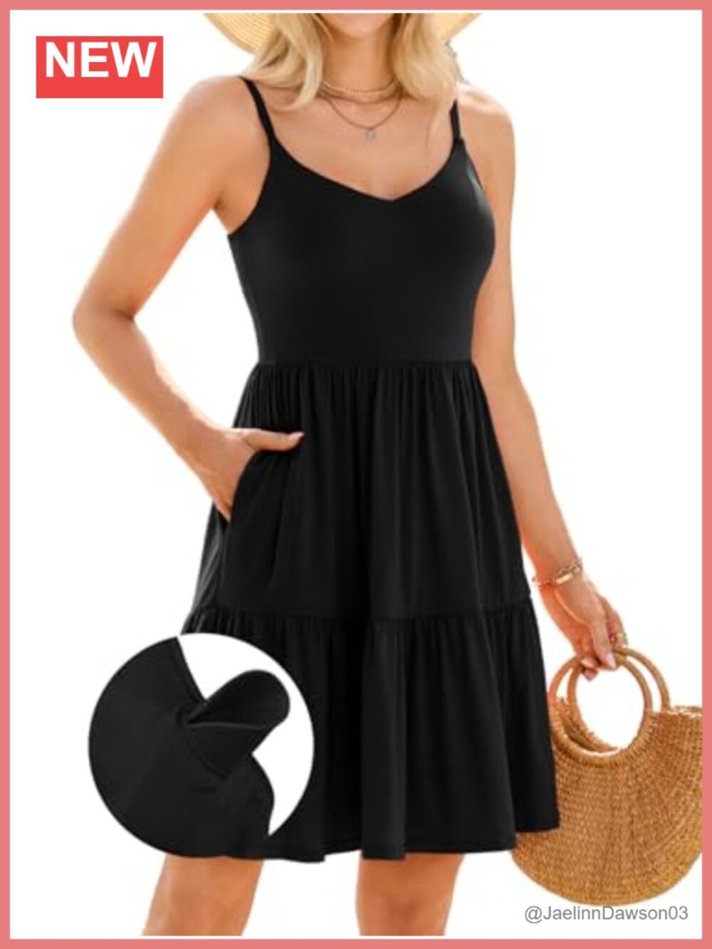 Built-in Bra Cami Dress with Pockets Removable Padded V-Neck A-Line Sundress